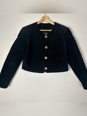 Danier Black Quilted Cropped Blazer with Gold Buttons